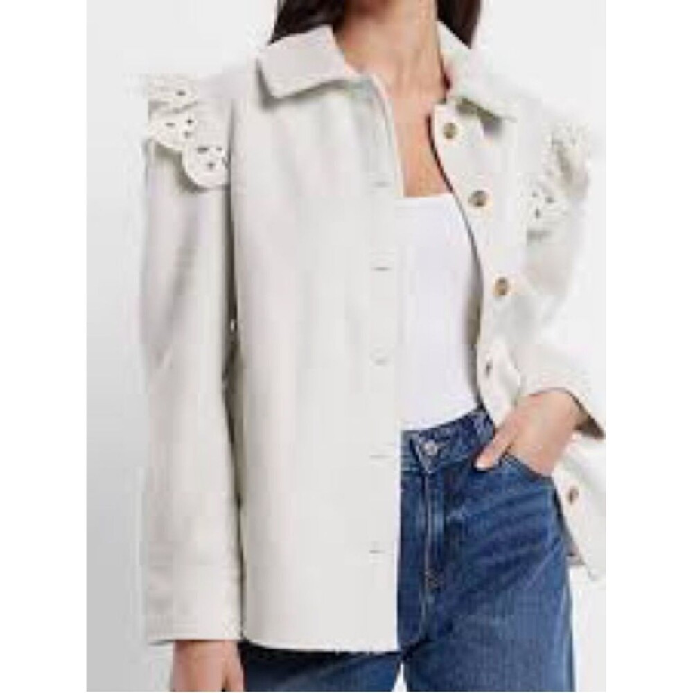 Express Cream/white Eyelet-Trim Button-Front Shacket NWT